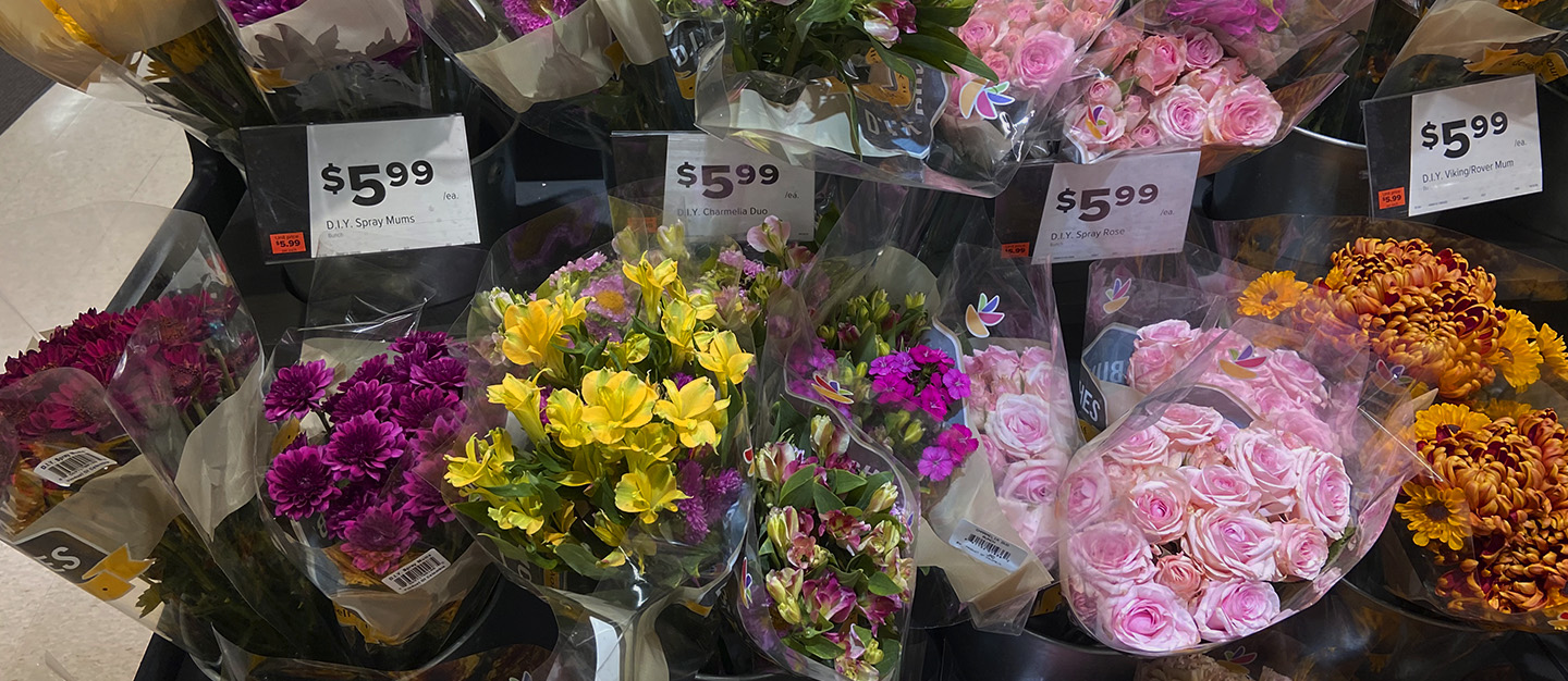 bunch of fresh cut flowers from the store